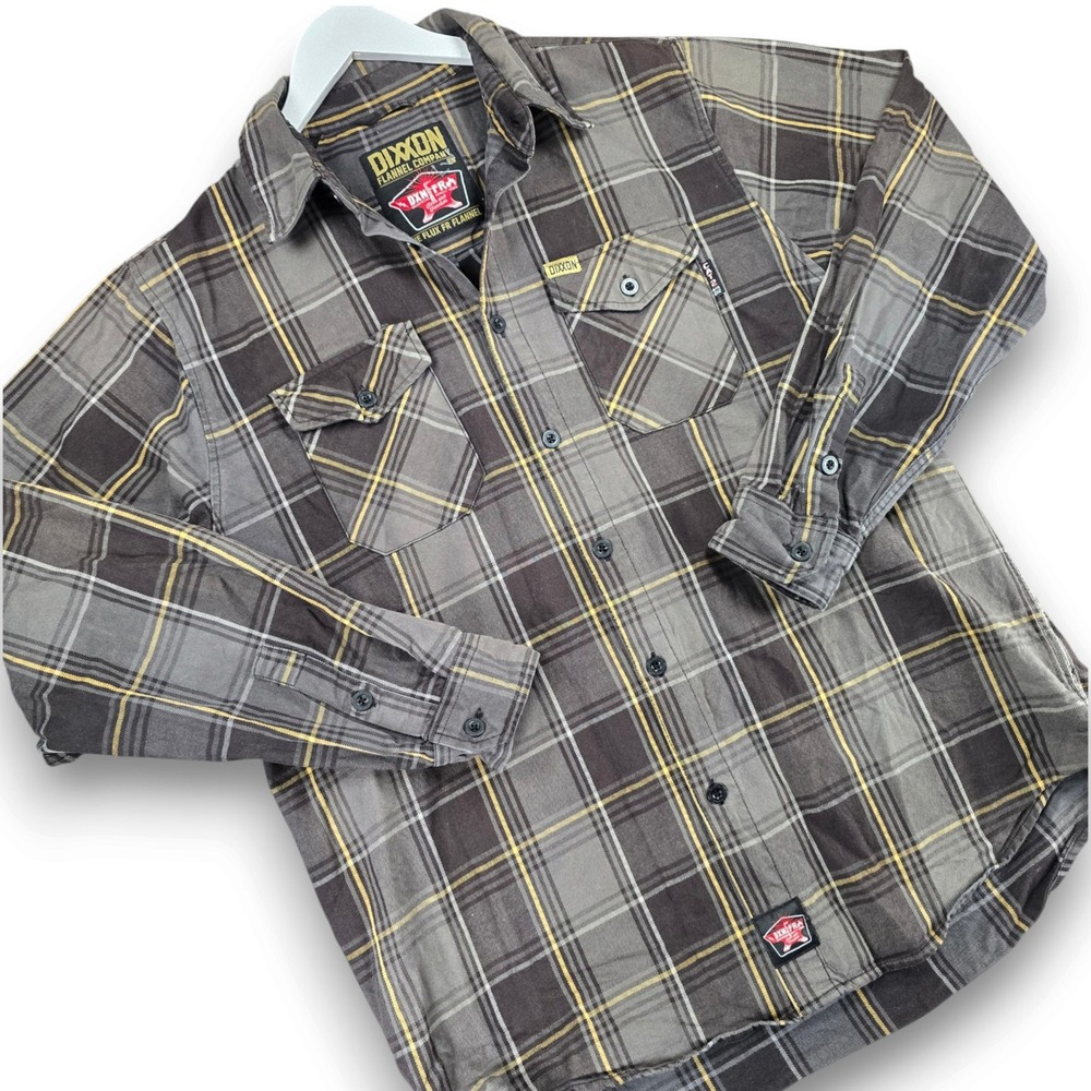 Dixxon Flannel The Flux FR Shirt Mens Large Gray Yellow Plaid Flame Resistant L